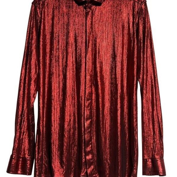 Paul Jones Men's Red Metallic 70's Disco Shirt Long Sleeve Button Down Size Medi - Picture 1 of 6